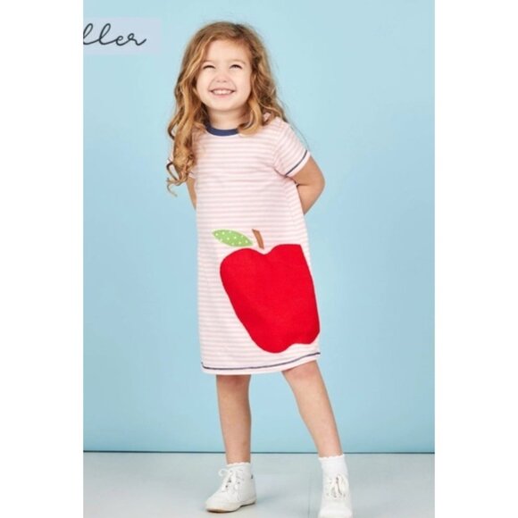Mud Pie apple Dress Back to School Fall Apple picking NWT 12-18m pink red appliq - Picture 4 of 6